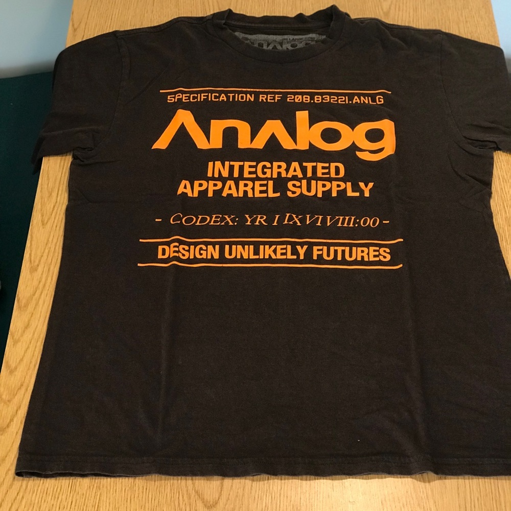 Analog t shirt brown orange logo Sz Large
